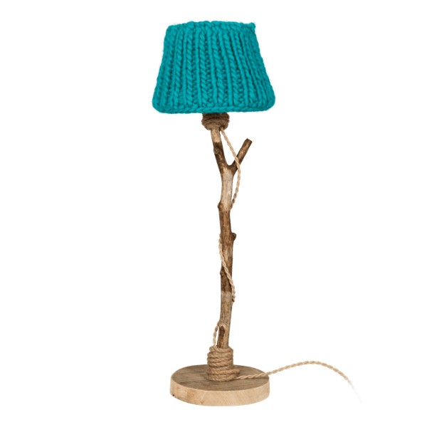 houten tafellamp turquoise